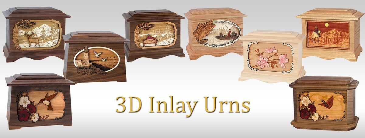 3D Inlay Urns, Wood Urn For Human Ashes, Cremation Urns